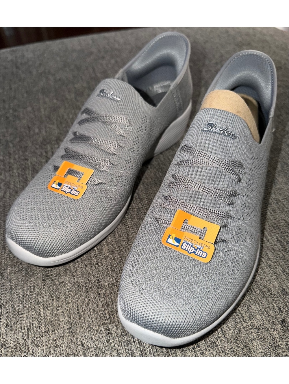 Skechers WMNS 10 Hands Free Slip-ins Arya Knit Gray Walking Shoes 158918 NIB